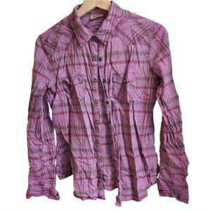 mossimo Western Lilac Plaid Button-Up Shirt Size M
